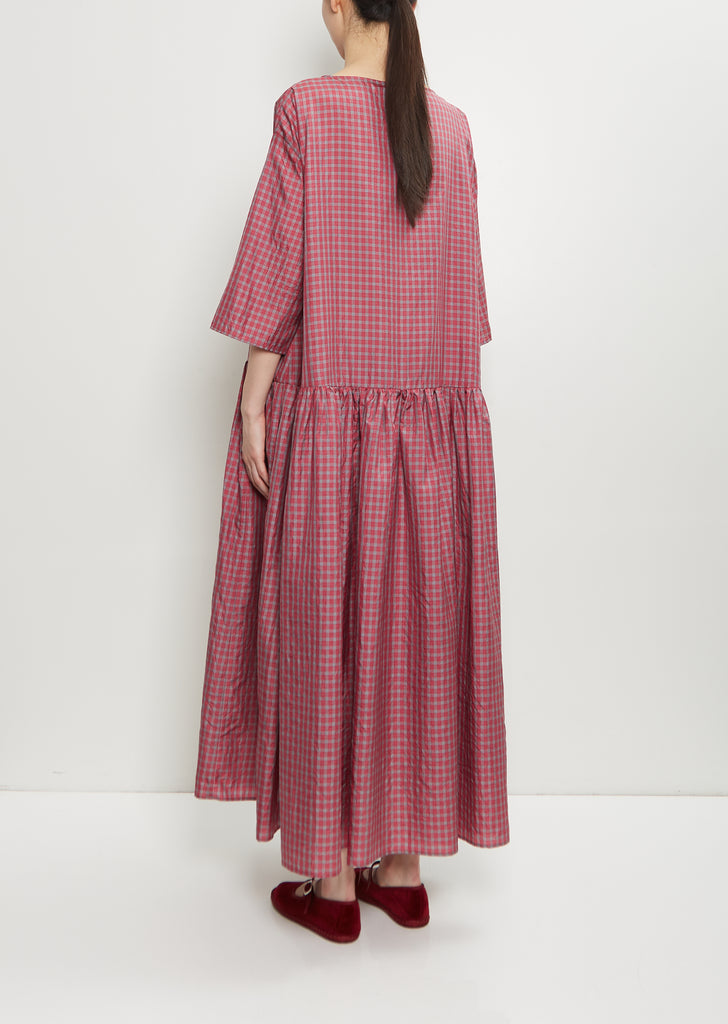 Silk Plaid Gathered Waist Dress