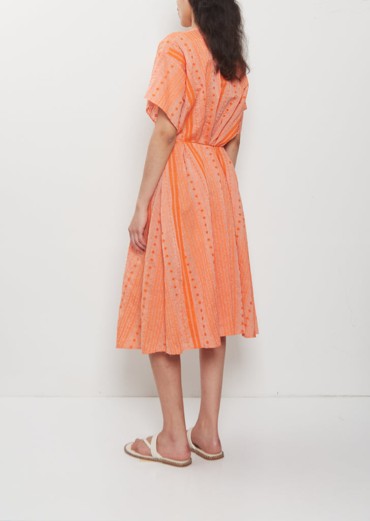 V-Neck Embroidery Cotton Ramie Dress — Orange