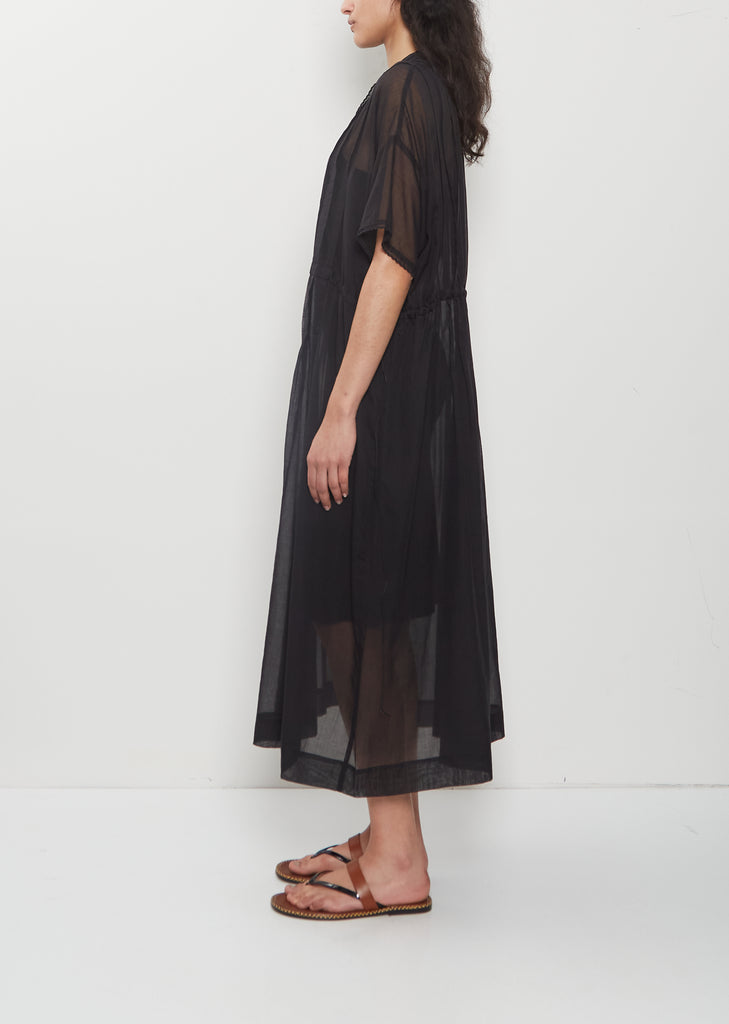Embroidered Cotton Lawn Dress — Black