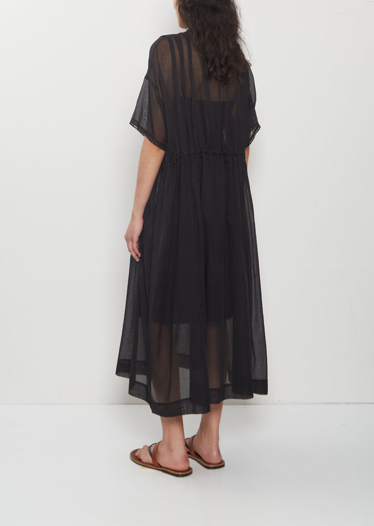Embroidered Cotton Lawn Dress — Black