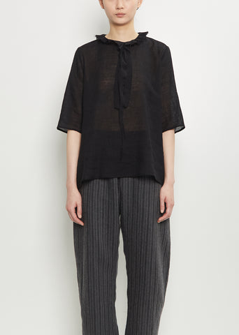 Linen Wool Ruffle Collar Top