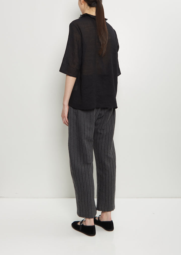 Linen Wool Ruffle Collar Top