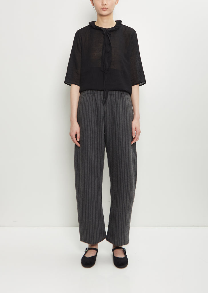 Linen Wool Stripe Wide Pull On Pant