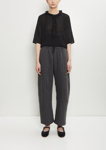 Linen Wool Stripe Wide Pull On Pant