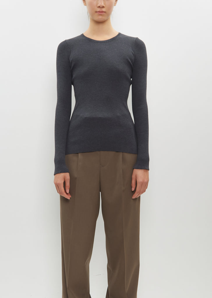 Super Fine Wool High Gauge Rib Knit Pullover — Top Charcoal