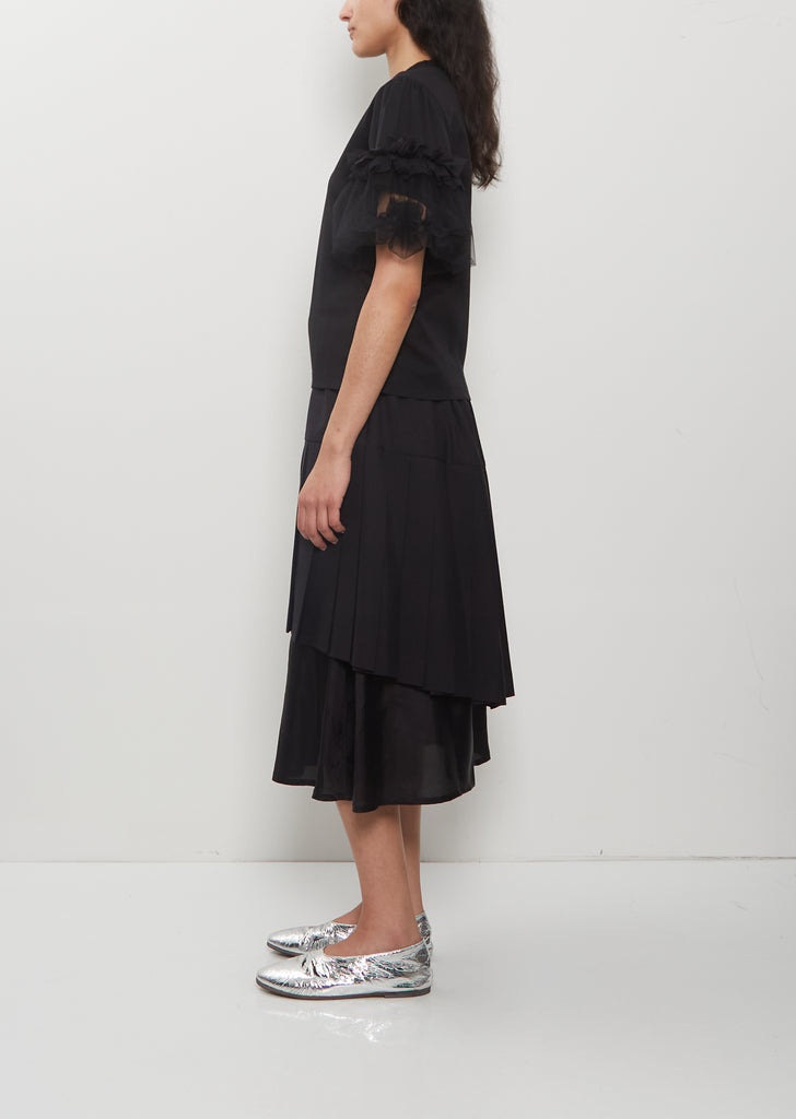 Tulle Sleeve Cotton Ponte T-Shirt