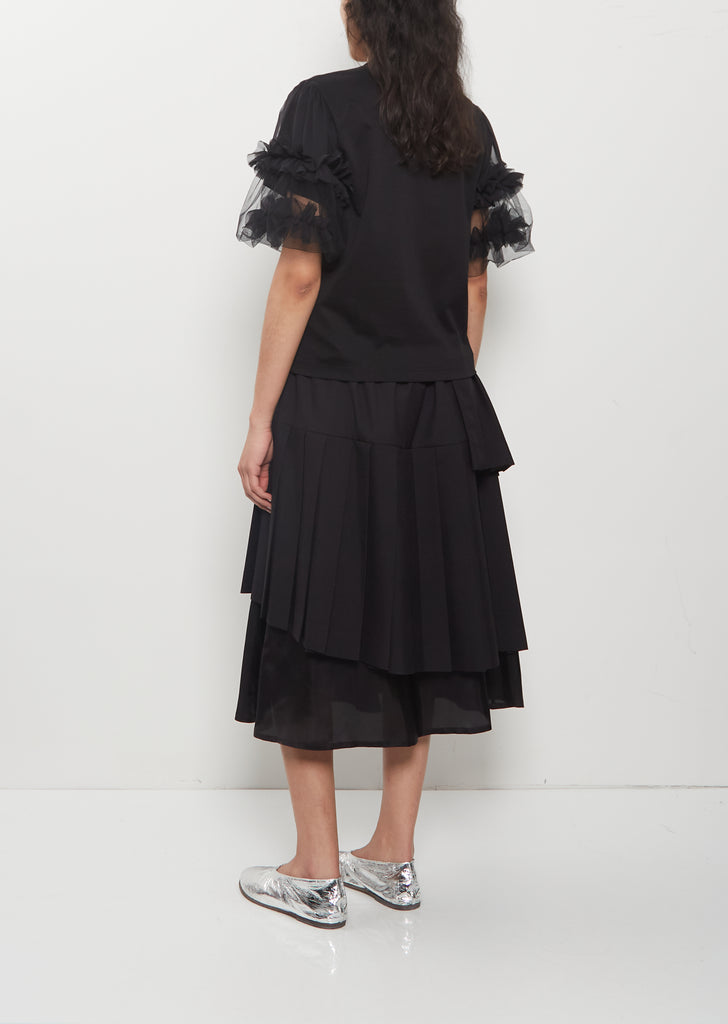 Tulle Sleeve Cotton Ponte T-Shirt