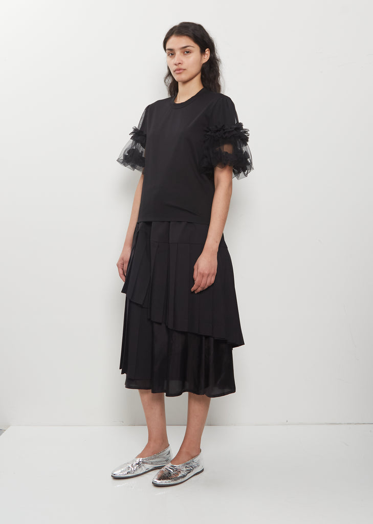 Tulle Sleeve Cotton Ponte T-Shirt