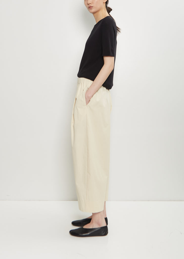 Cotton Pleated Wide Pull On Pant