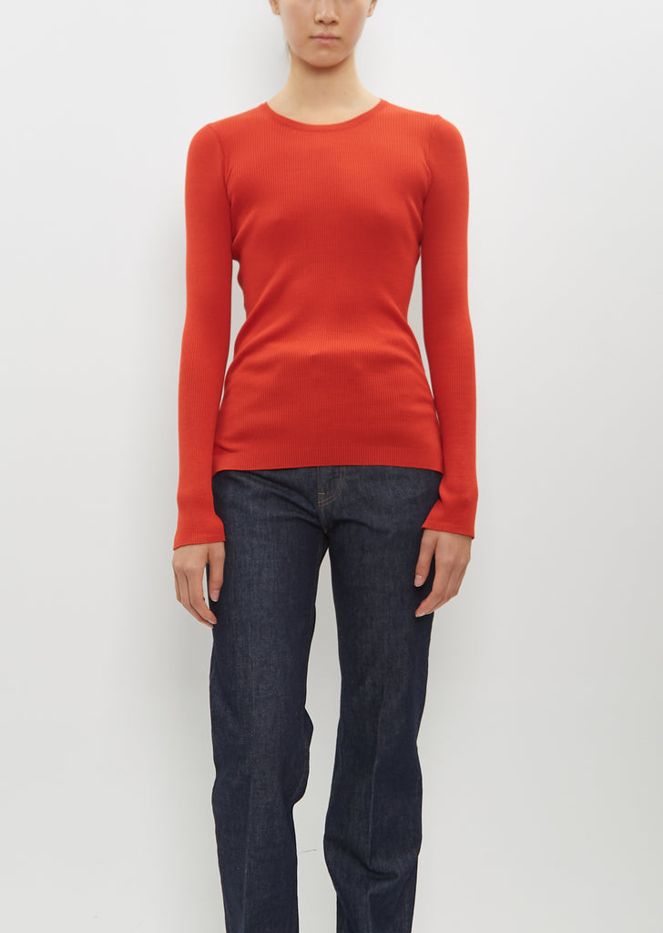 Super Fine Wool High Gauge Rib Knit Pullover — Red