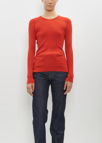 Super Fine Wool High Gauge Rib Knit Pullover — Red