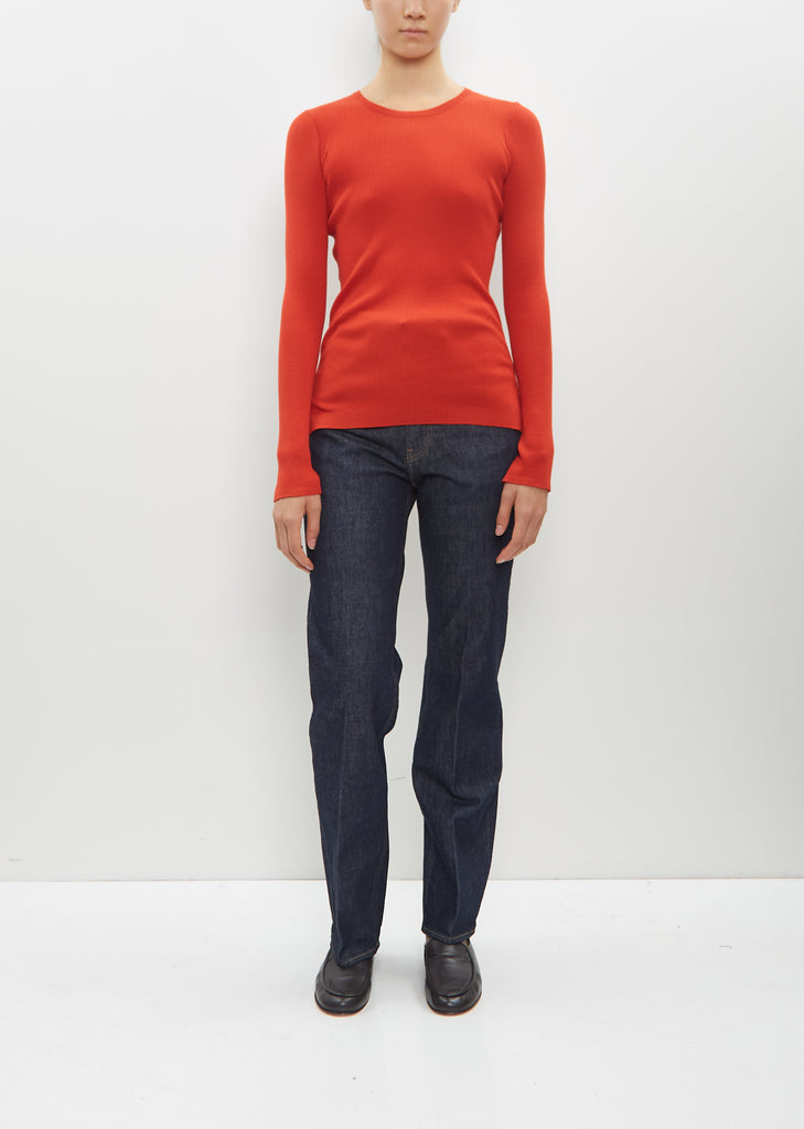 Super Fine Wool High Gauge Rib Knit Pullover — Red