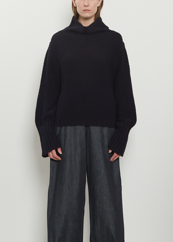 Cotton Knit Kimono Sleeve Sweater — Midnight