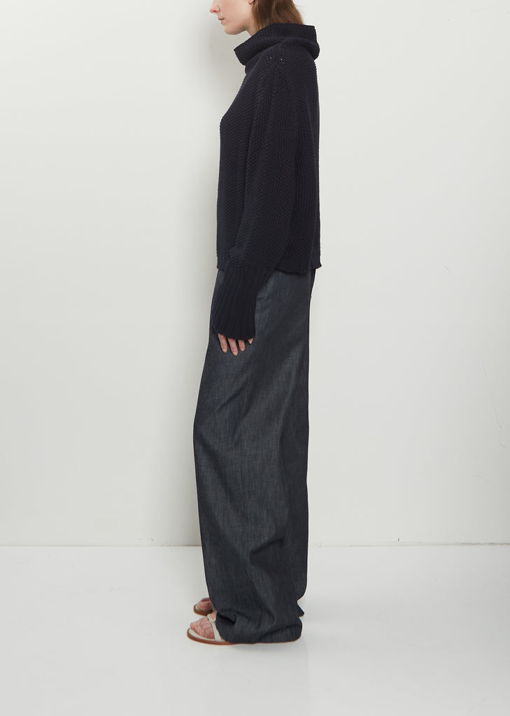 Cotton Knit Kimono Sleeve Sweater — Midnight