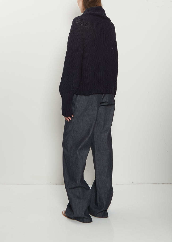 Cotton Knit Kimono Sleeve Sweater — Midnight