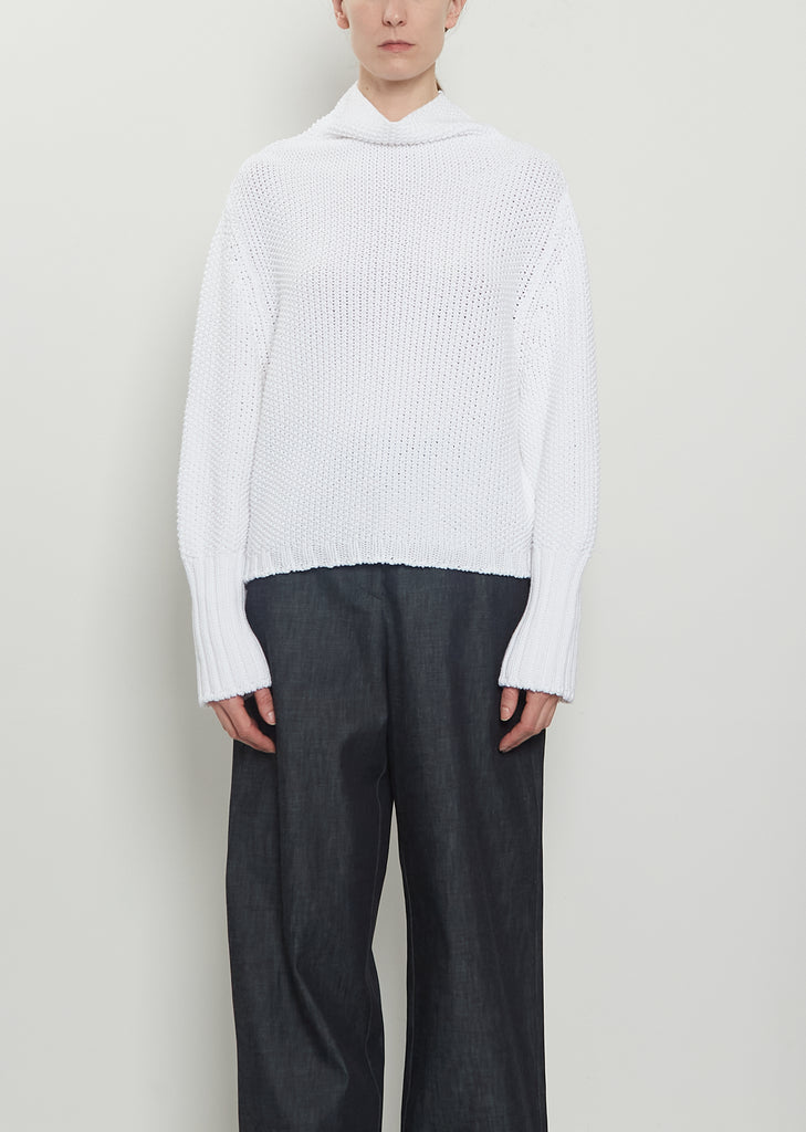 Cotton Knit Kimono Sleeve Sweater — White