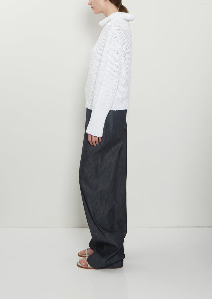 Cotton Knit Kimono Sleeve Sweater — White