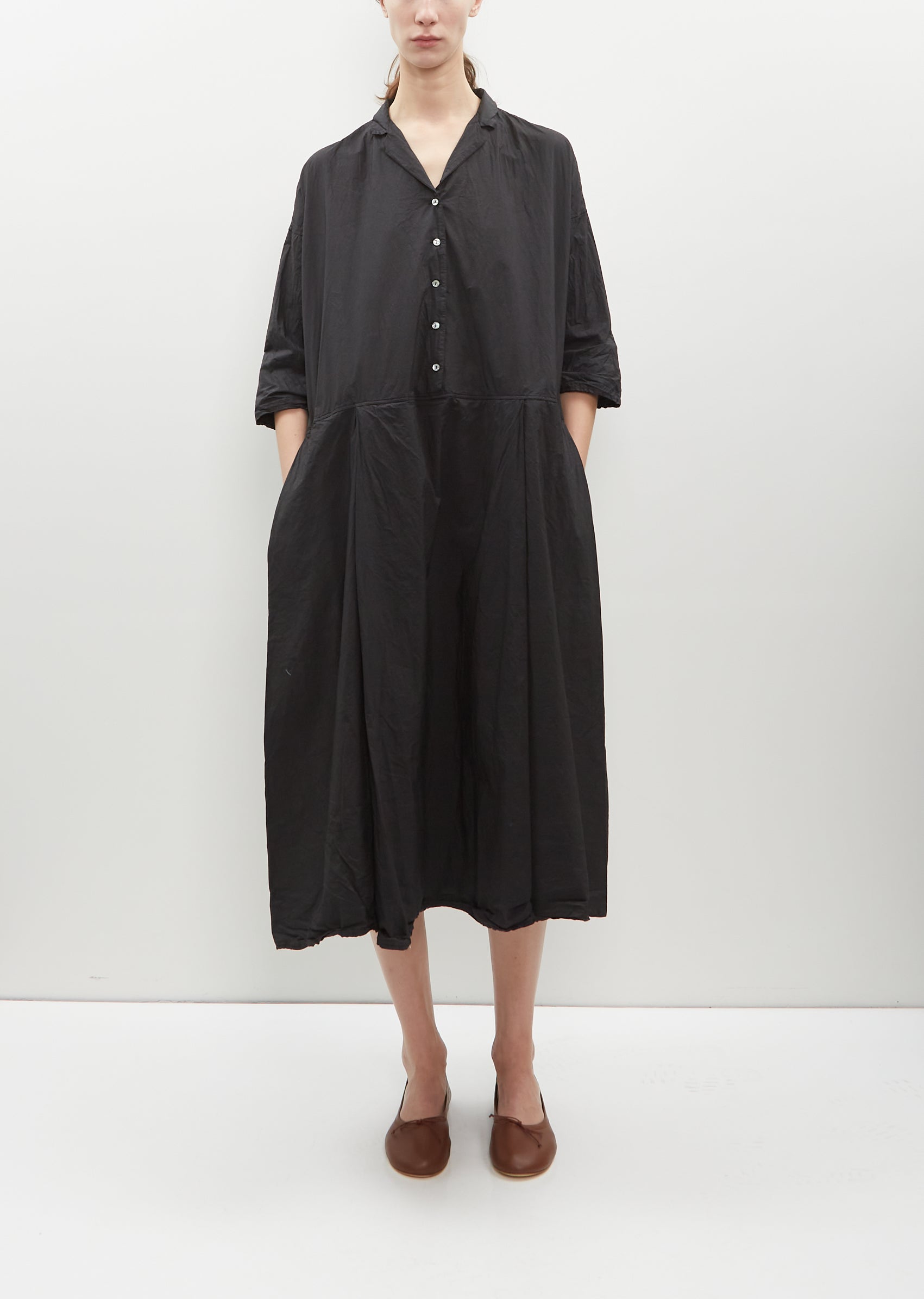 Tailored Tissue Cotton Collar Dress — Black – La Garçonne