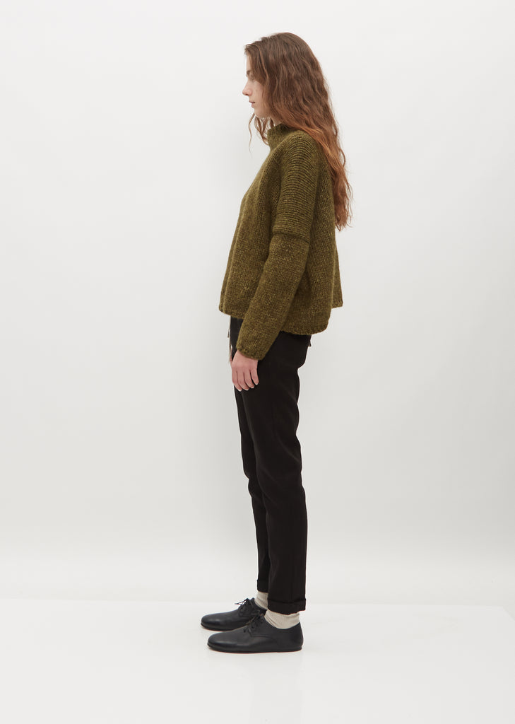 Hand Knit Oversized Alpaca and Wool High Neck — Olive