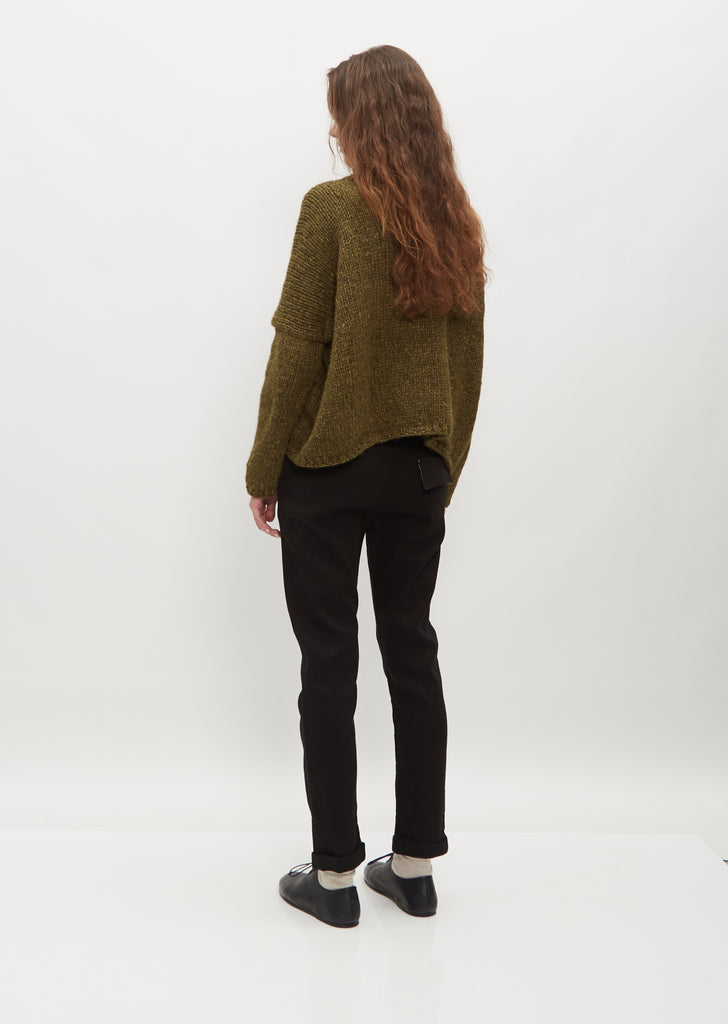 Hand Knit Oversized Alpaca and Wool High Neck — Olive