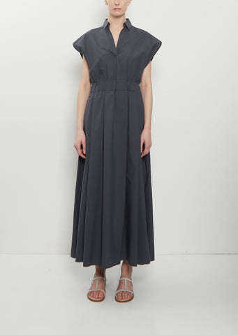 Cotton Popeline V-Neck Dress Silk