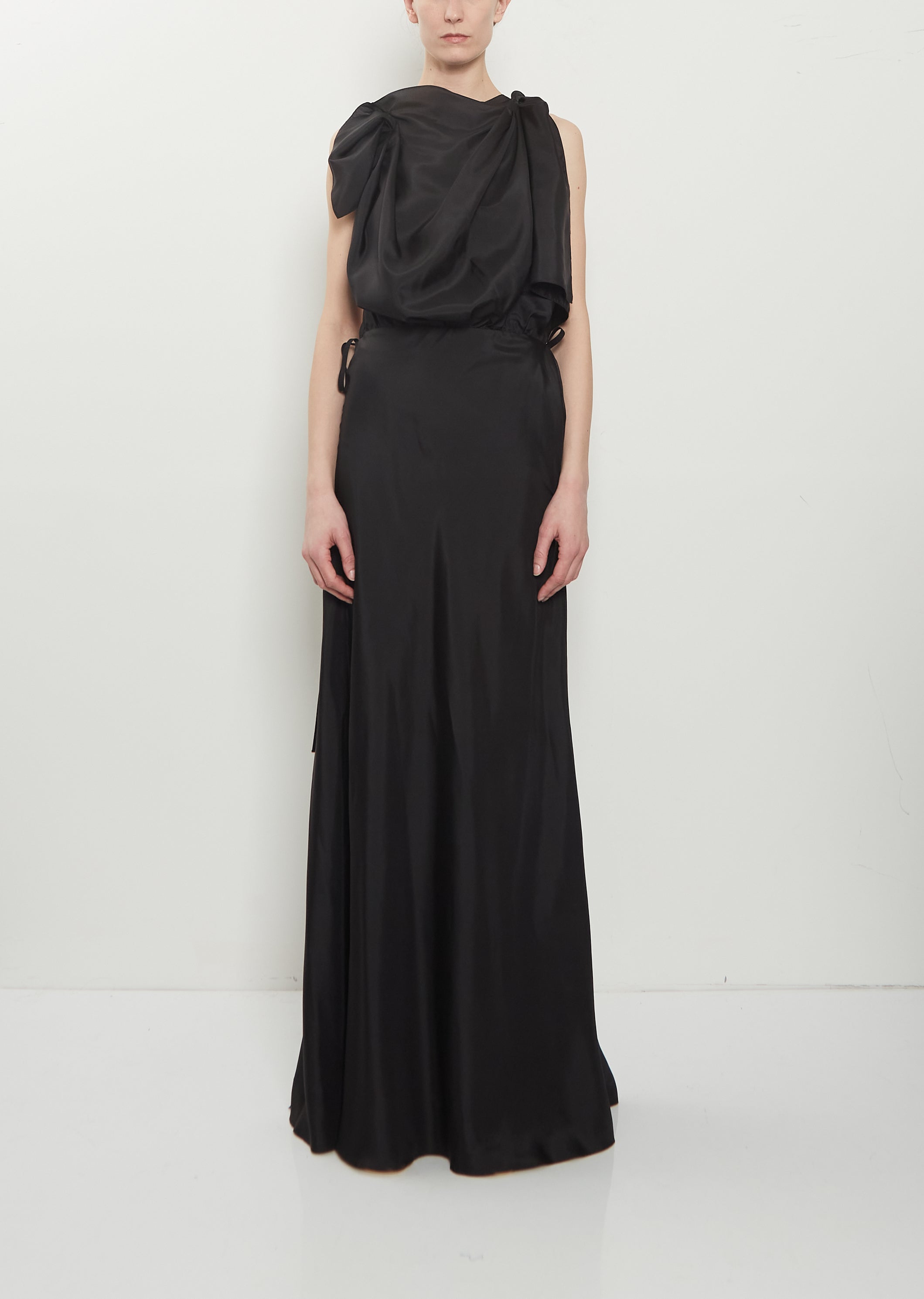 black wrap silk dress Black Satin V Neck Wrap Maxi Dress