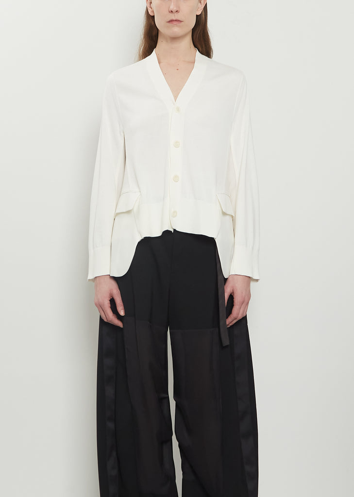 Wool Suiting x Cotton Knit Cardigan — Off White