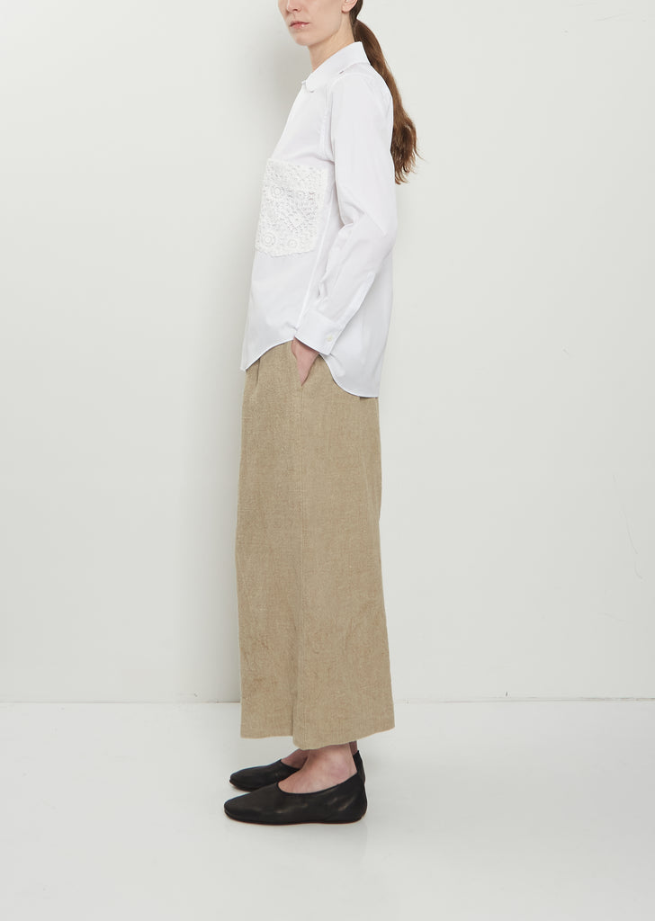 Round Collar Shirt with Lace Pocket