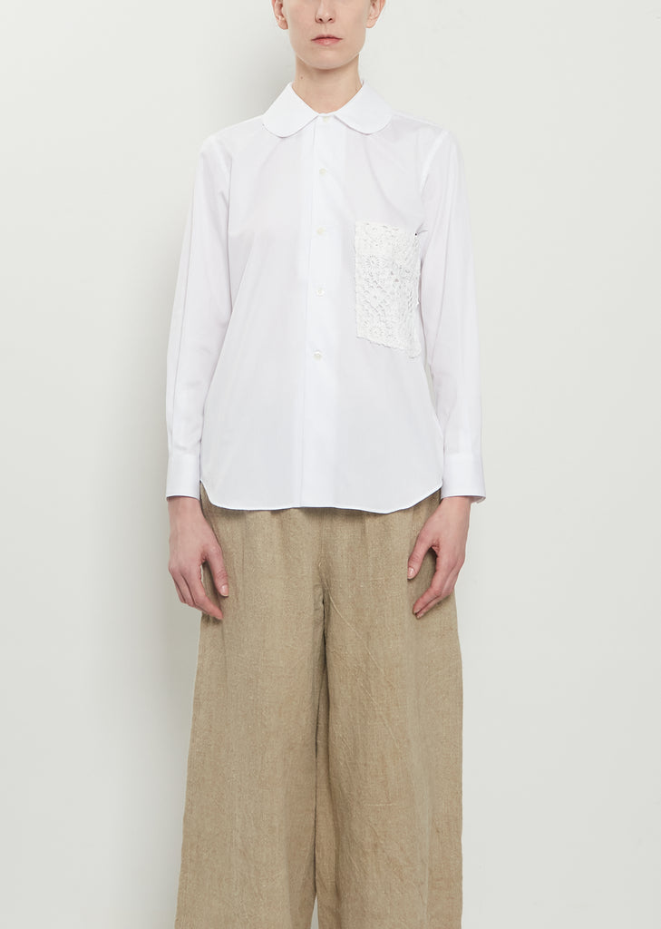 Round Collar Shirt with Lace Pocket