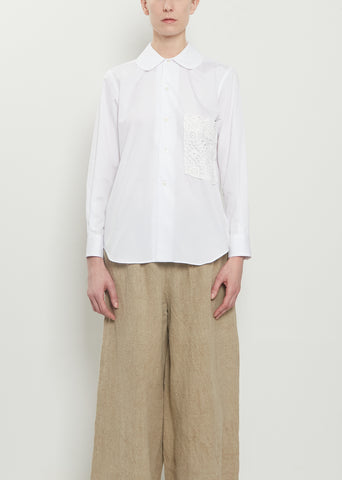 Round Collar Shirt with Lace Pocket