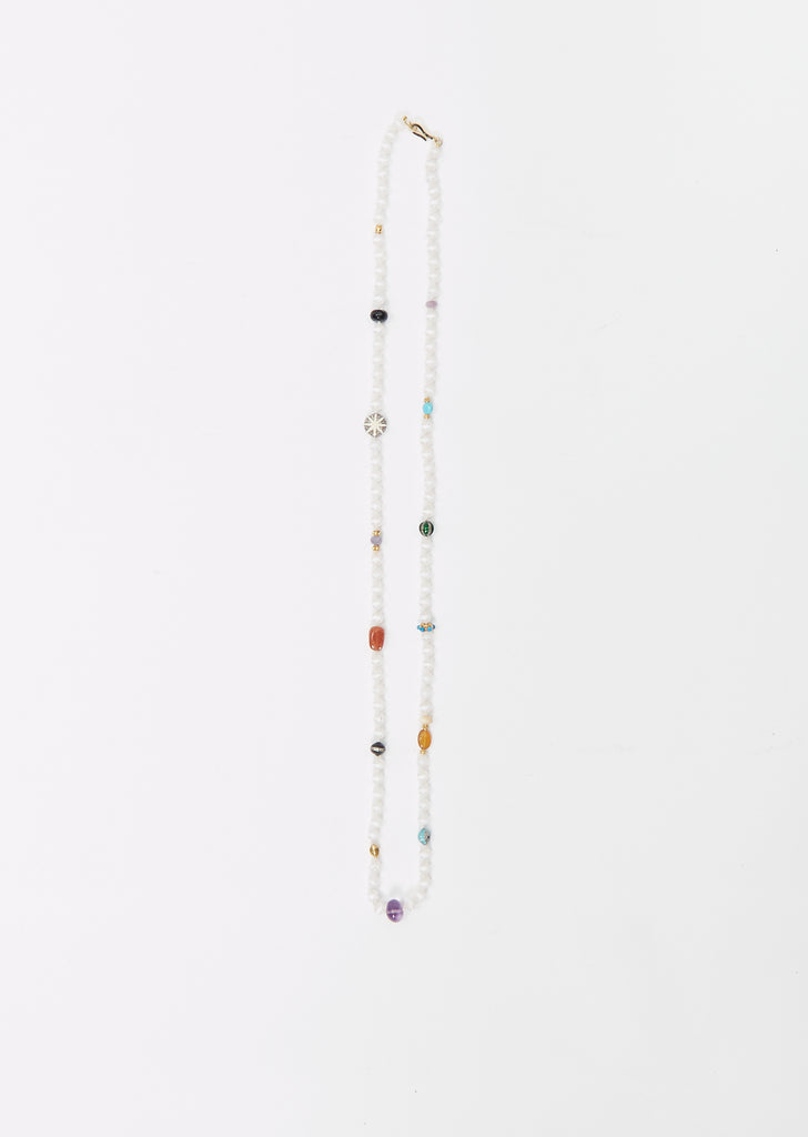 White Agate Stripe Beaded Necklace 80cm