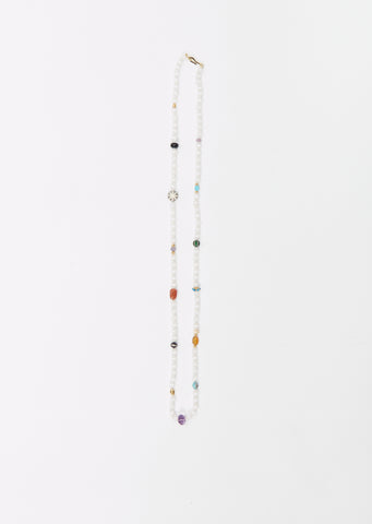 White Agate Stripe Beaded Necklace 80cm