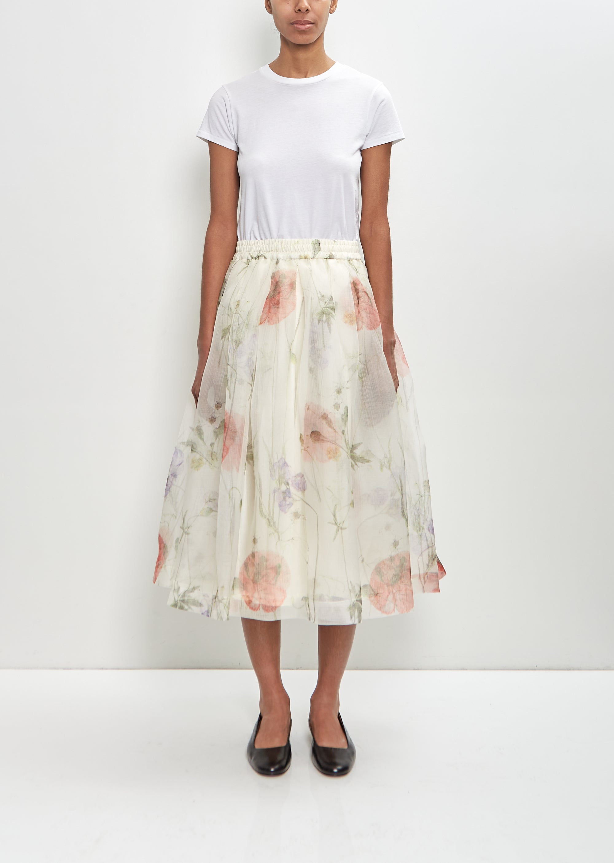 【THE MOZZ】Sophie Seersucker Skirt Sophia white cotton trapeze slit skirt with flowers lace