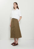 Side Vent Cotton Skirt — Khaki Green