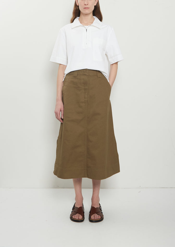 Side Vent Cotton Skirt — Khaki Green