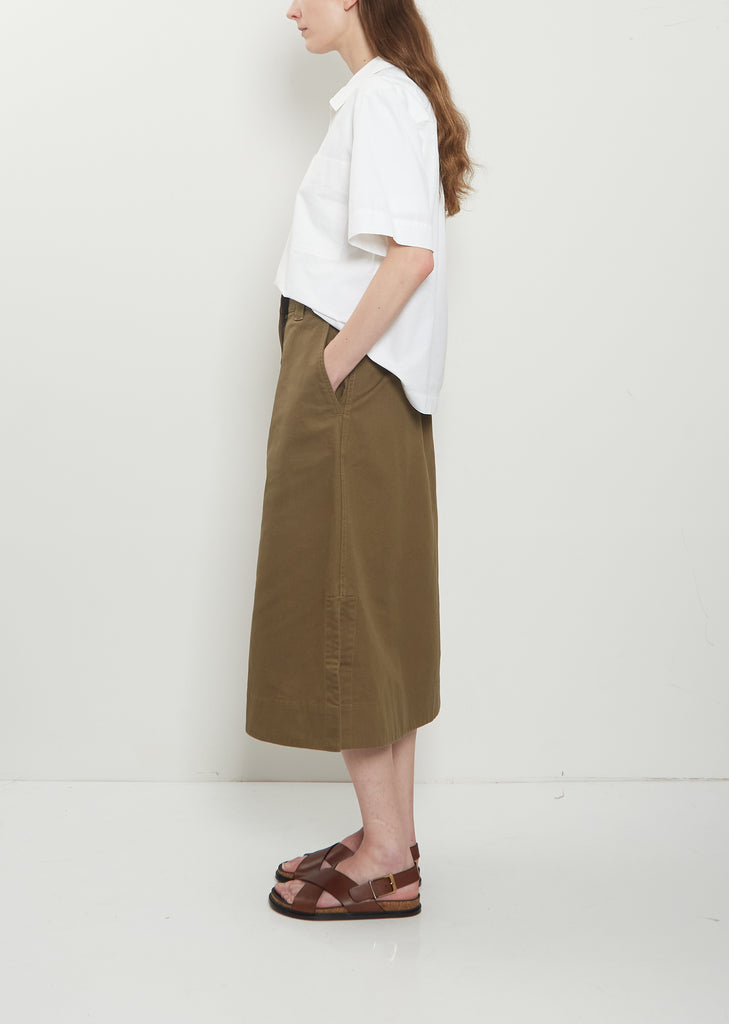 Side Vent Cotton Skirt — Khaki Green