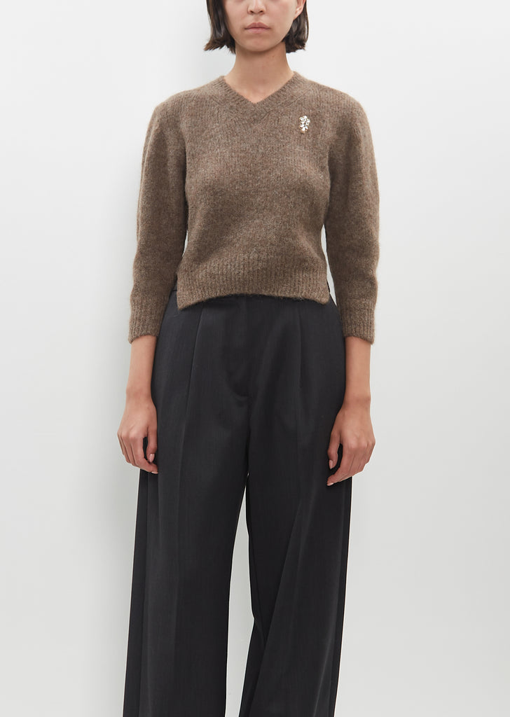 Cropped V-Neck Alpaca Knit Jumper