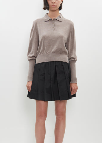 Embellished Merino Silk Knit Polo Sweater