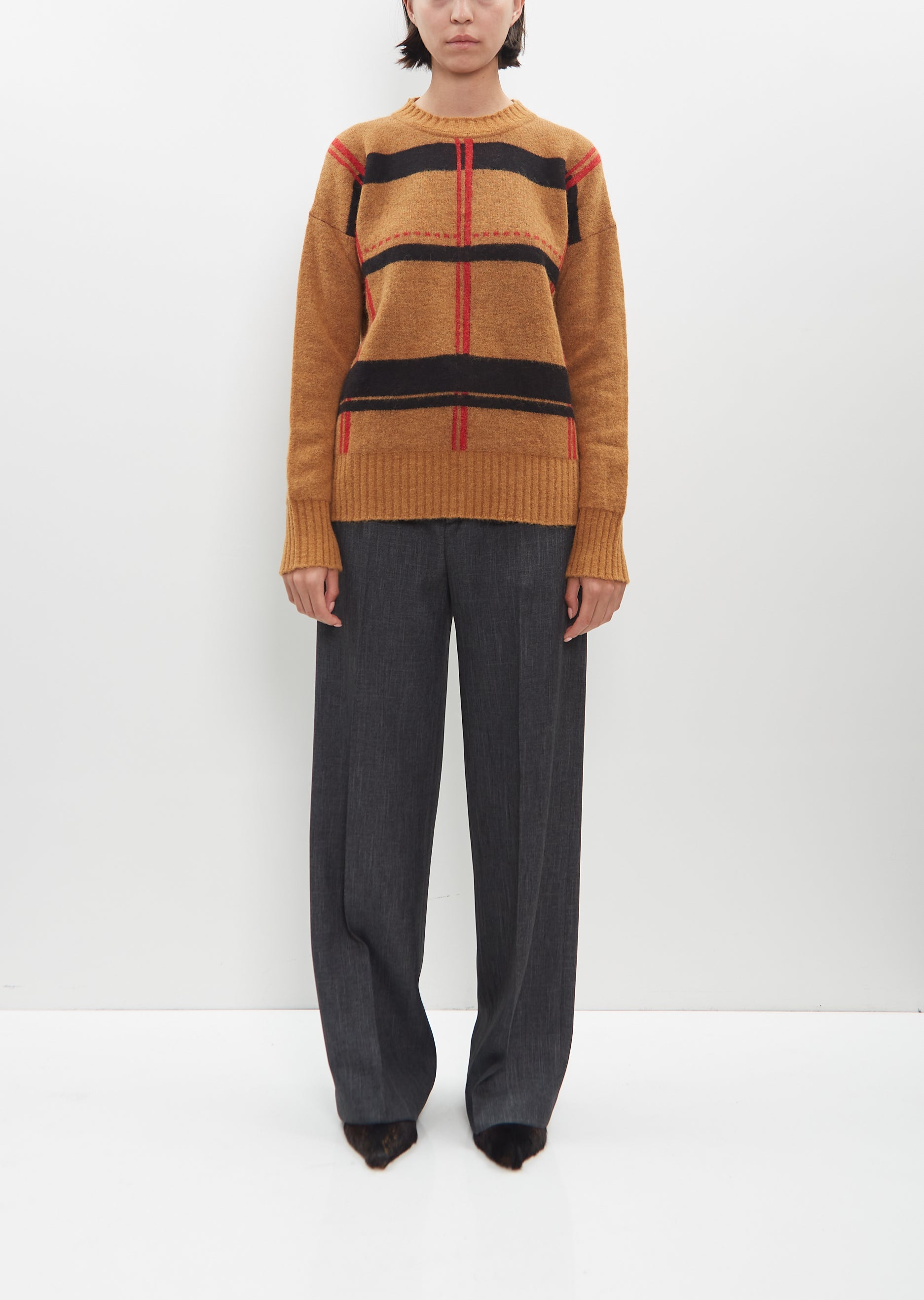 crews tobacco Long Sleeve Crew Neck Knit — Tobacco Jaquard – La Garçonne crews tobacco Long Sleeve Crew Neck Knit — Tobacco Jaquard – La Garçonne