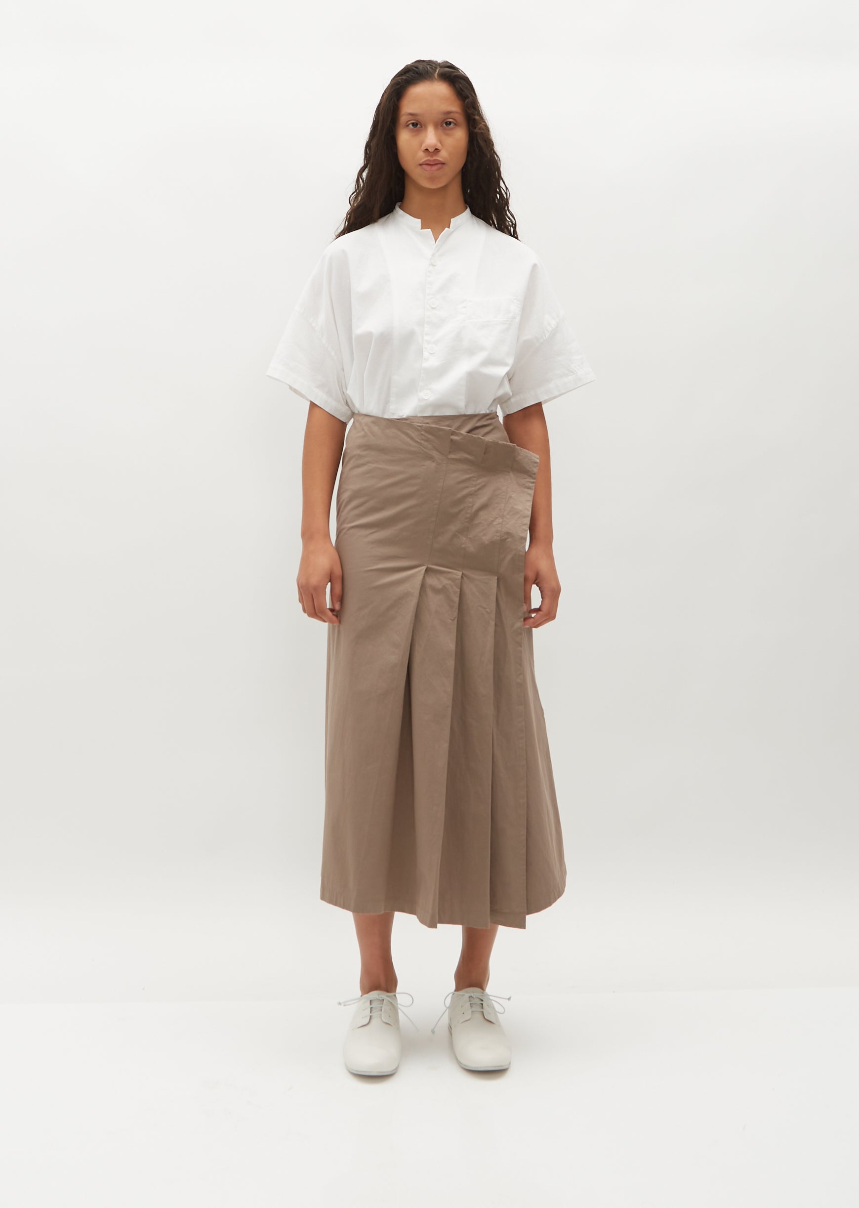 Pleated Wrap Skirt — Beige – La Garçonne
