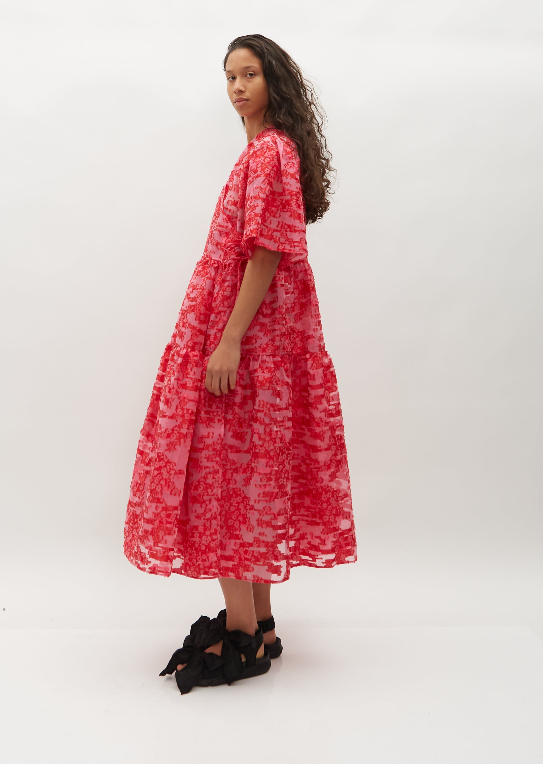 cecilie bahnsen red dress Square Neckline Midi Length Dress