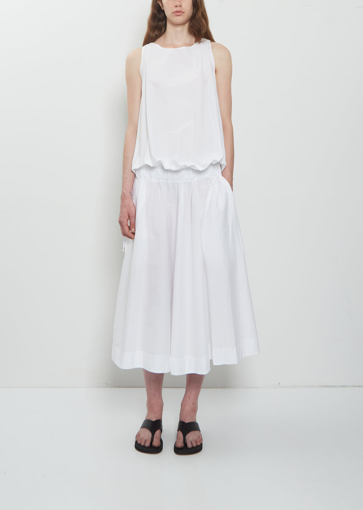 Stretch Light Canvas Sleeveless Gathered Dress  — White