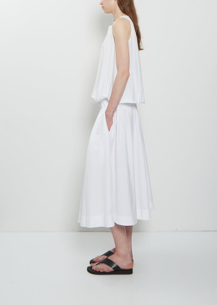 Stretch Light Canvas Sleeveless Gathered Dress  — White