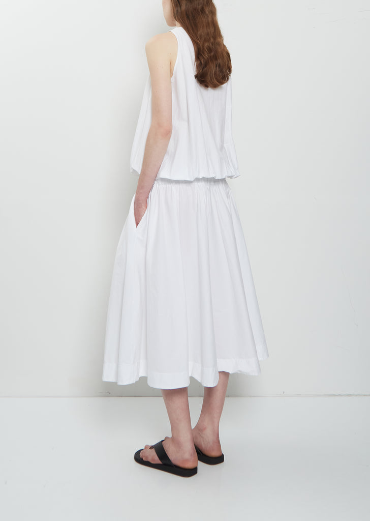 Stretch Light Canvas Sleeveless Gathered Dress  — White