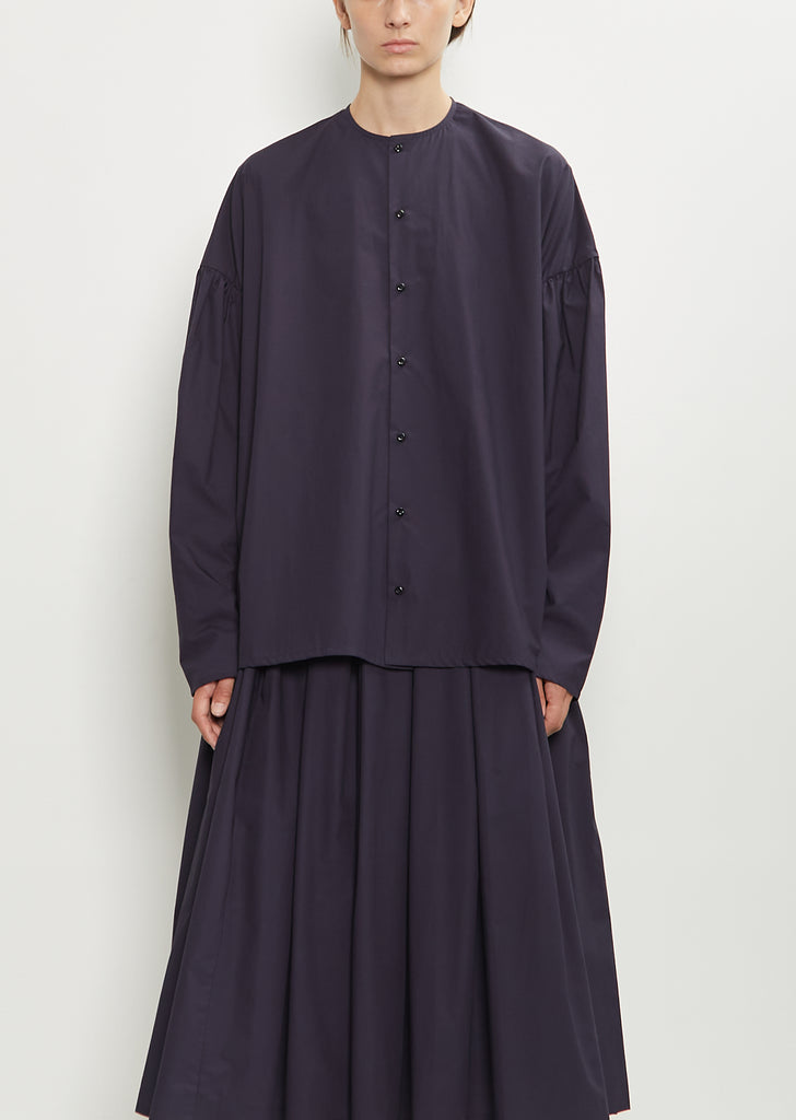 Basil Typewriter Cotton Shirt — Dark Navy