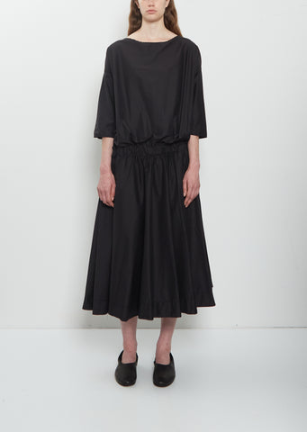 Stretch Light Canvas Gathered Dress — Black