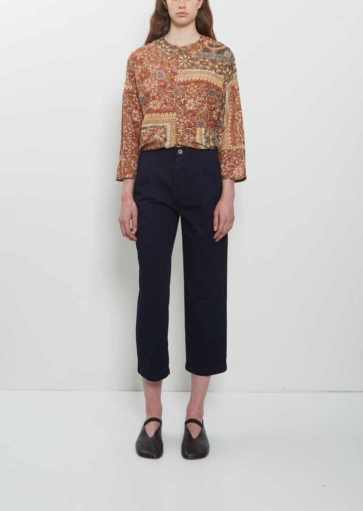 Pleated Cropped Cotton Chino