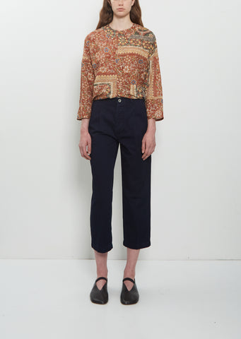 Pleated Cropped Cotton Chino