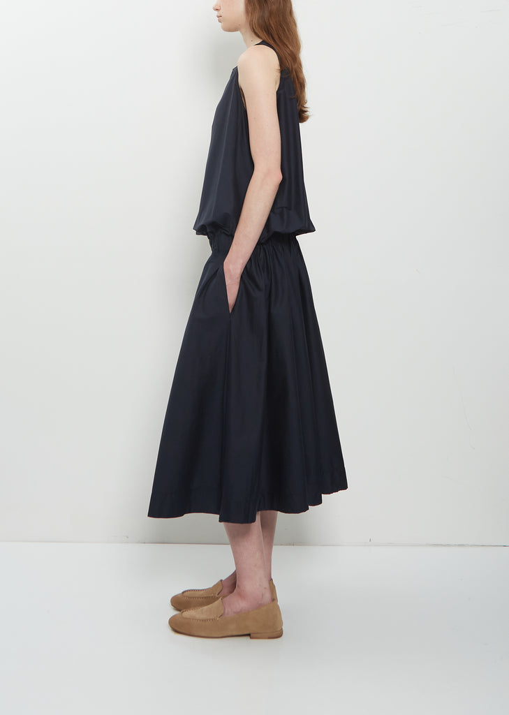 Stretch Light Canvas Sleeveless Gathered Dress — Navy