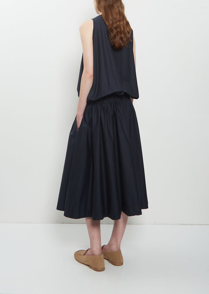 Stretch Light Canvas Sleeveless Gathered Dress — Navy